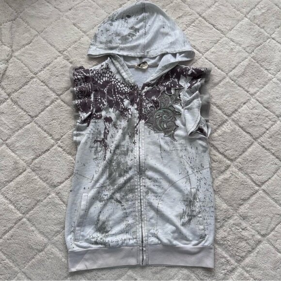 Miss Me | Bling Angel Wings Front Zip Sleeveless Hoodie | Size Medium - Picture 1 of 9